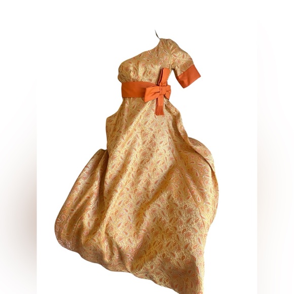 Mint 60’s Empire Waist One Shoulder Floral Brocade Tapestry Draped Maxi S Stun - Picture 11 of 16